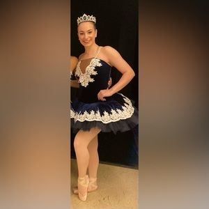 Worn ONCE - MA, navy velvet and white lace bodice and attached tutu.